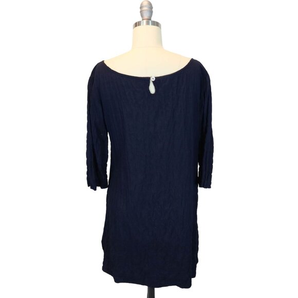 JESS BROWN Textured 3/4 Sleeve Tunic Top Size S Navy Lagenlook Quiet Luxury - Picture 2 of 8